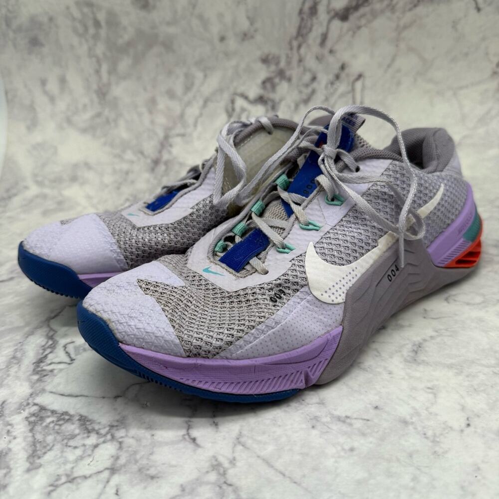 Nike Metcon, Gray and Purple Athletic Shoes with Breathable Mesh. Size 10